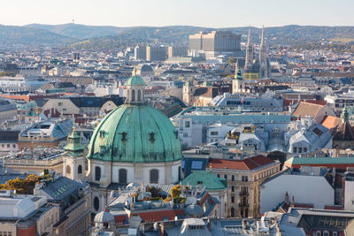 High angle view of buildings in city