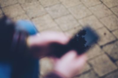 High angle view of people on street