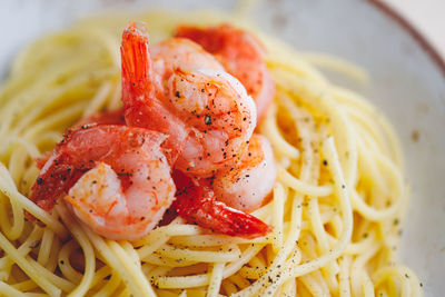 Close-up of pasta served in plate