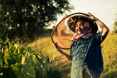 Senior woman working in farm