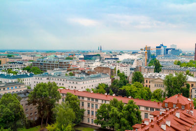 High angle view of townscape against sky