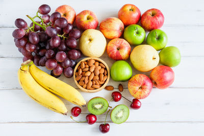 High angle view of apples in bowl on table