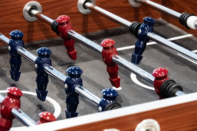 High angle view of figurines on table