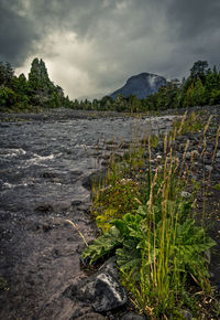 View of river against cloudy sky