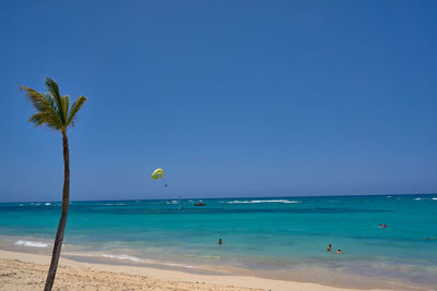 Scenic view of sea against clear blue sky