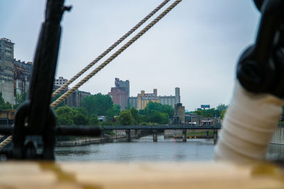 View of cityscape with bridge in background