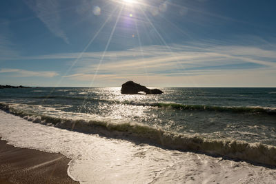 Scenic view of sea against sky on sunny day