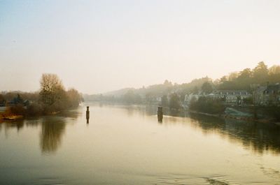 Scenic view of lake against clear sky