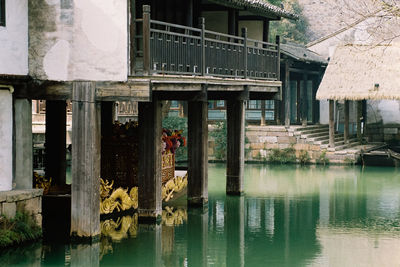 Reflection of man on water