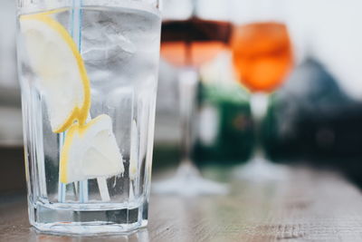 Close-up of drink in glass on table