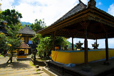 Entrance of temple against building