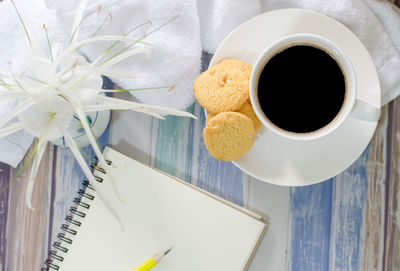 High angle view of coffee on table