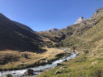 Scenic view of mountains against clear sky