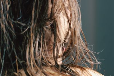 Close-up of girl with brown hair