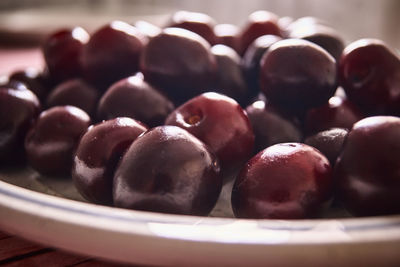 Close-up of raspberries in bowl