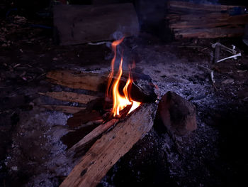 High angle view of bonfire