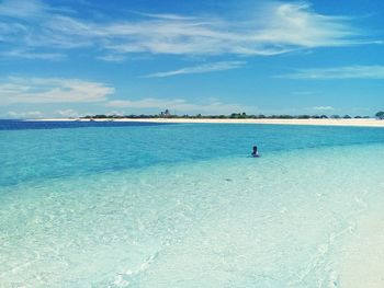 Scenic view of sea against blue sky