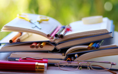 Close-up of books on table