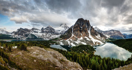 Scenic view of snowcapped mountains against sky