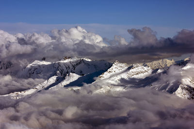 Scenic view of snow mountains against sky