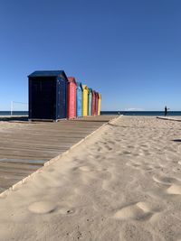 Scenic view of beach against clear blue sky