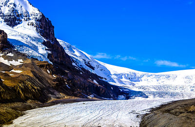 Scenic view of snow covered mountains against sky