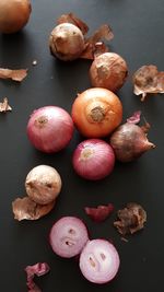 High angle view of pumpkins on table