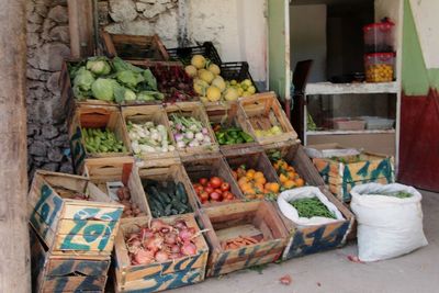 Various vegetables for sale at market stall