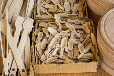 High angle view of bread for sale at market stall