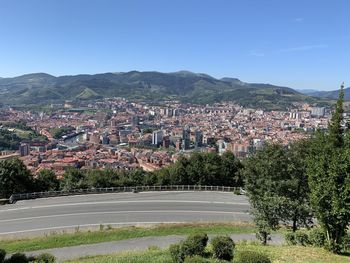 View of townscape against clear sky