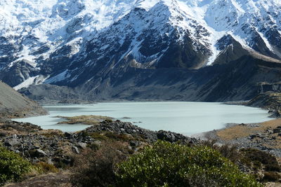 Scenic view of snowcapped mountains during winter