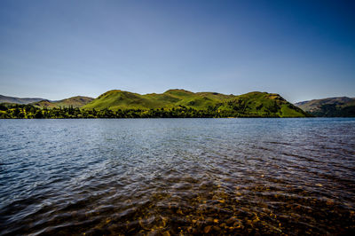 Scenic view of lake against clear sky