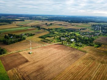 High angle view of agricultural field against sky