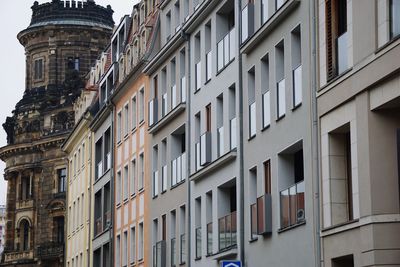 Low angle view of buildings against clear sky