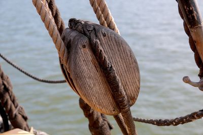 Close-up of rope on shore