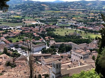 High angle view of townscape and buildings