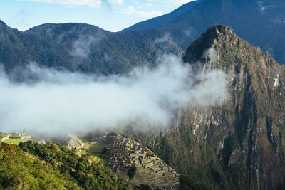 Machu picchu and huayna picchu in fog