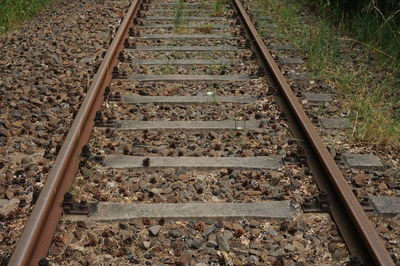 Close-up surface level of railway tracks