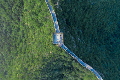 High angle view of dam on riverbank