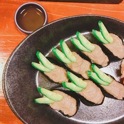 High angle view of food on table