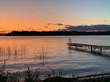 Scenic view of lake against sky during sunset