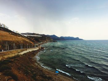 High angle view of beach against sky