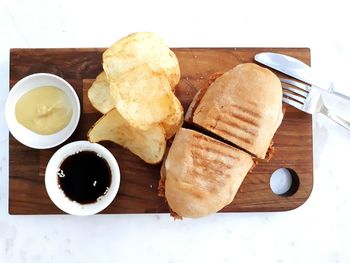 High angle view of breakfast on table