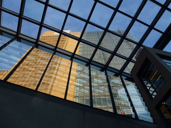 Low angle view of skylight in building