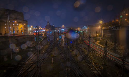 High angle view of illuminated city at night