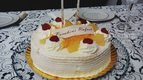 High angle view of cake on table