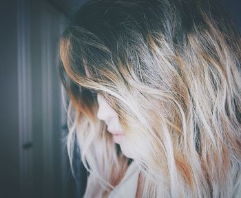 Close-up of woman with hair on face