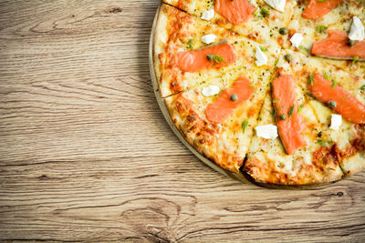 Directly above shot of pizza on table