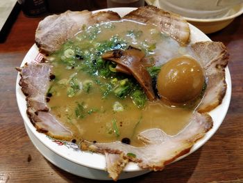 High angle view of meal served on table