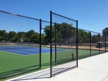 Soccer field seen through chainlink fence